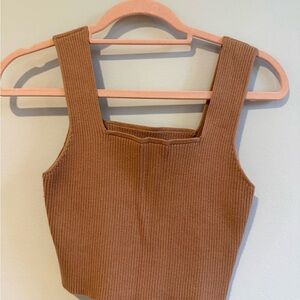 Women’s Ribbed Square-Neck Tank Top - tan